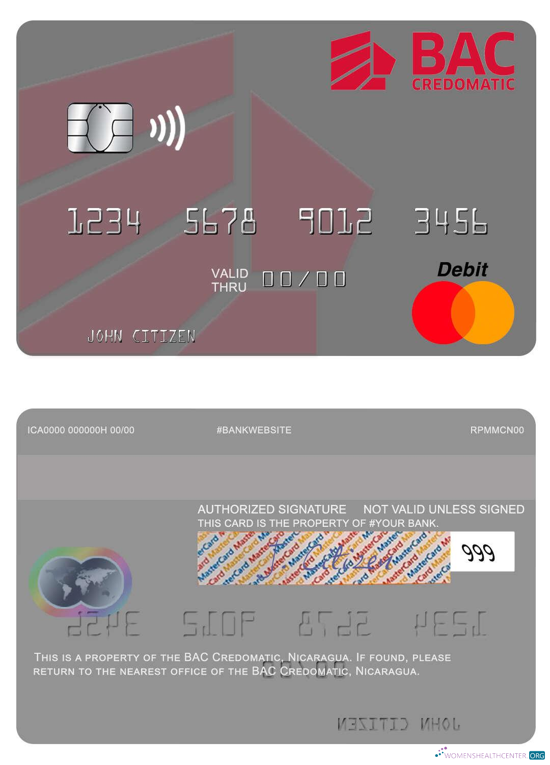Download Nicaragua BAC Credomatic mastercard Photoshop template